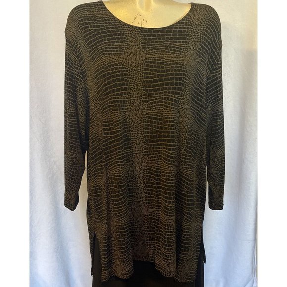 Womens Size 2x Dress Barn Tunic Black &‎ Brown Patterned Plus Size Stretchy - Picture 1 of 8